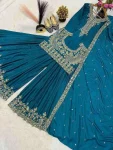 MODERN NATURAL CREPE SILK EMBROIDERY WORK WITH FANCY BORDERS LACE WORK TOP PALAZZO WITH DUPATTA FESTIVE WEAR WHOLESALE PRICE ETHNIC GARMENT (2)