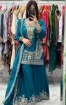 MODERN NATURAL CREPE SILK EMBROIDERY WORK WITH FANCY BORDERS LACE WORK TOP PALAZZO WITH DUPATTA FESTIVE WEAR WHOLESALE PRICE ETHNIC GARMENT (2)