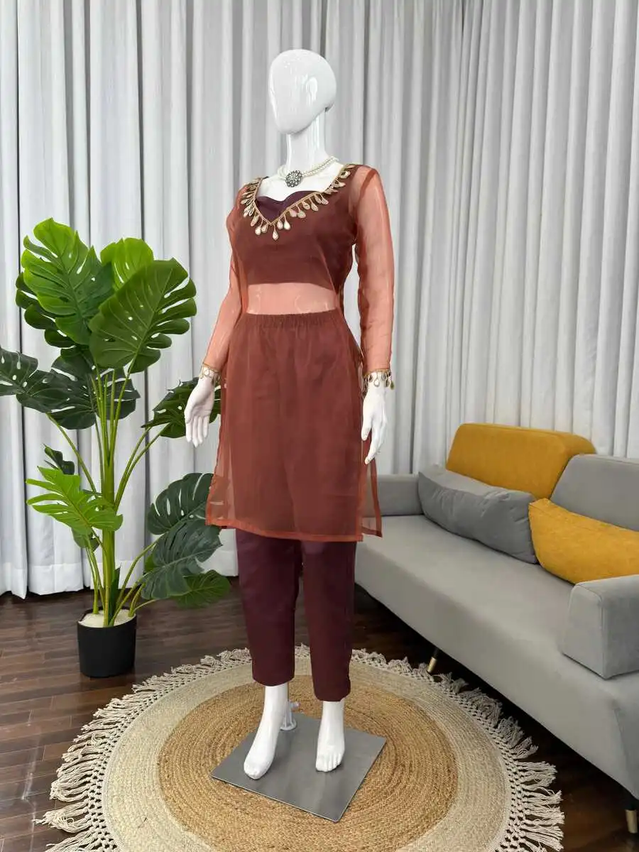 MODERN ORGANZA SILK THREAD WITH REAL MIRROR WORK TOP BOTTON AND BLOUSE PARTY WEAR WHOLESALE PRICE ETHNIC GARMENT (10)