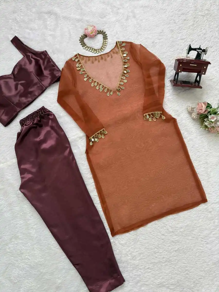 MODERN ORGANZA SILK THREAD WITH REAL MIRROR WORK TOP BOTTON AND BLOUSE PARTY WEAR WHOLESALE PRICE ETHNIC GARMENT (12)