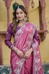 MODERN PURE SILK THREAD & SEQUENCE EMBROIDERY WORK SAREE WITH UNSTITCHED BLOUSE WEDDING WEAR WHOLESALE PRICE ETHNIC GARMENT (7)