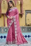 38MODERN PURE SILK THREAD & SEQUENCE EMBROIDERY WORK SAREE WITH UNSTITCHED BLOUSE PINK