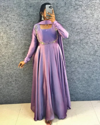 MODERN RANGOLI SILK HANDWORK GOWN KOTI WITH DUPATTA LAVENDER