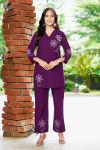 MODERN RAYON MULTI EMBROIDERY THREAD WORK CO-ORD SET PURPLE
