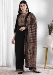 MODERN RAYON PRINTED WORK TOP BOTTOM WITH DUPATTA BLACK