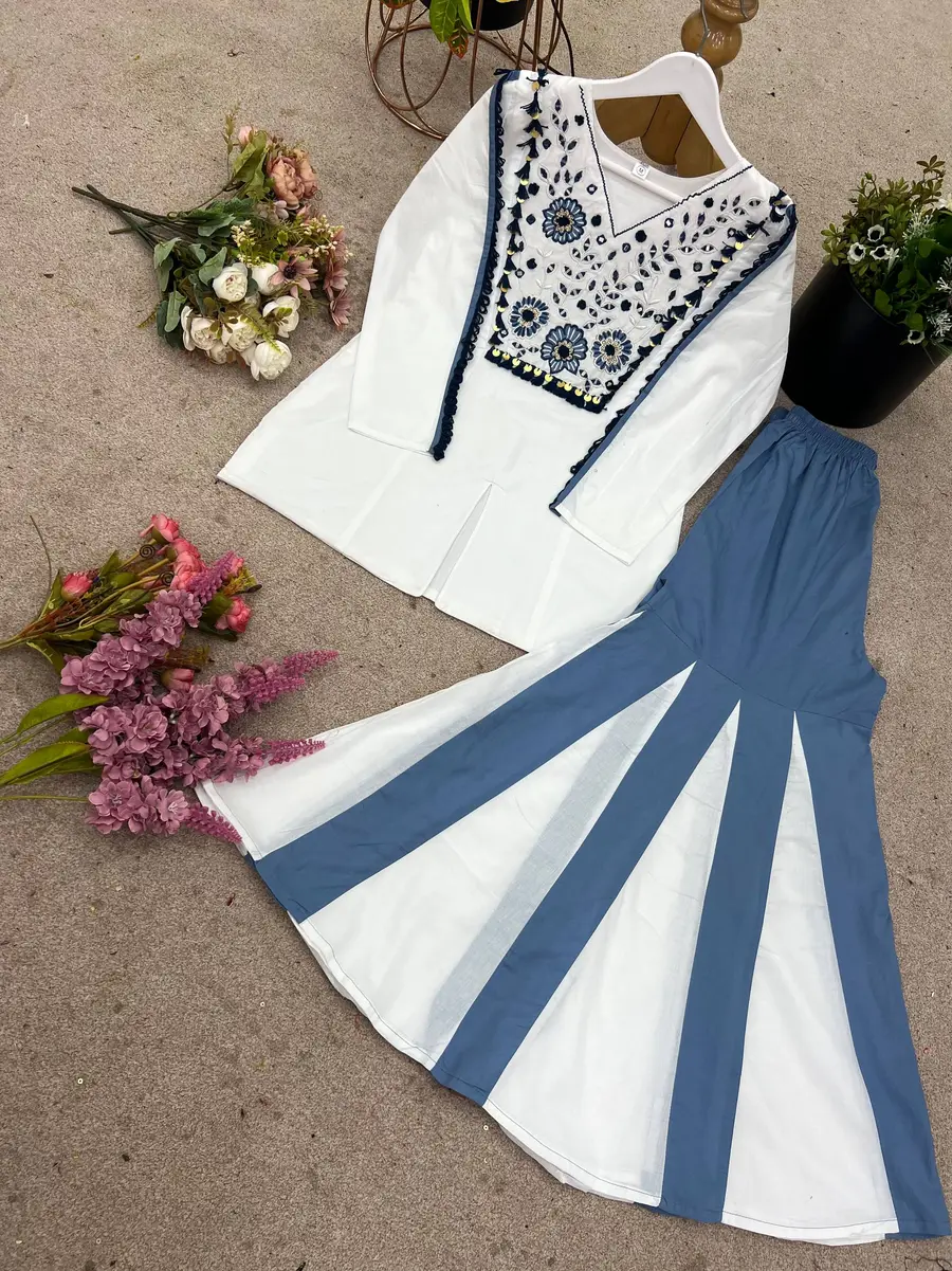 MODERN ROMAN SILK HAND WORK EMBROIDERY WORK WITH REAL MIRROR WORK CO-ORD SET PARTY WEAR WHOLESALE PRICE ETHNIC GARMENT (1)