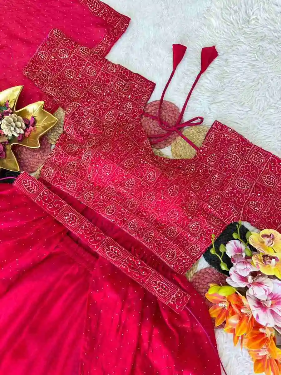 MODERN SPACE SILK SEQUENCE EMBROIDERY WORK LEHENGA CHOLI DUPATTA WITH WXTRA FRILL PARTY WEAR WHOLESALE PRICE ETHNIC GARMENT (1)