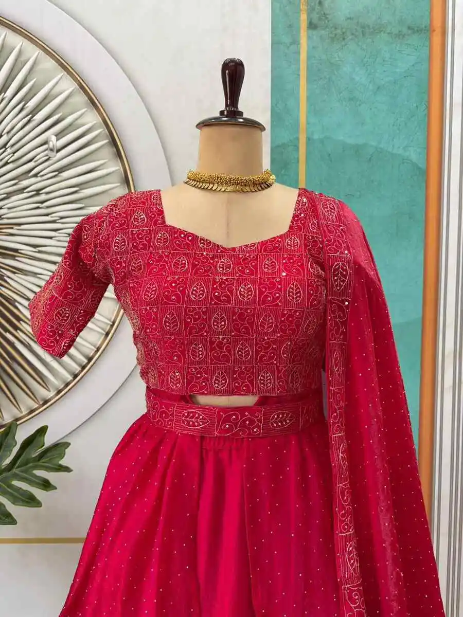 MODERN SPACE SILK SEQUENCE EMBROIDERY WORK LEHENGA CHOLI DUPATTA WITH WXTRA FRILL PARTY WEAR WHOLESALE PRICE ETHNIC GARMENT (12)