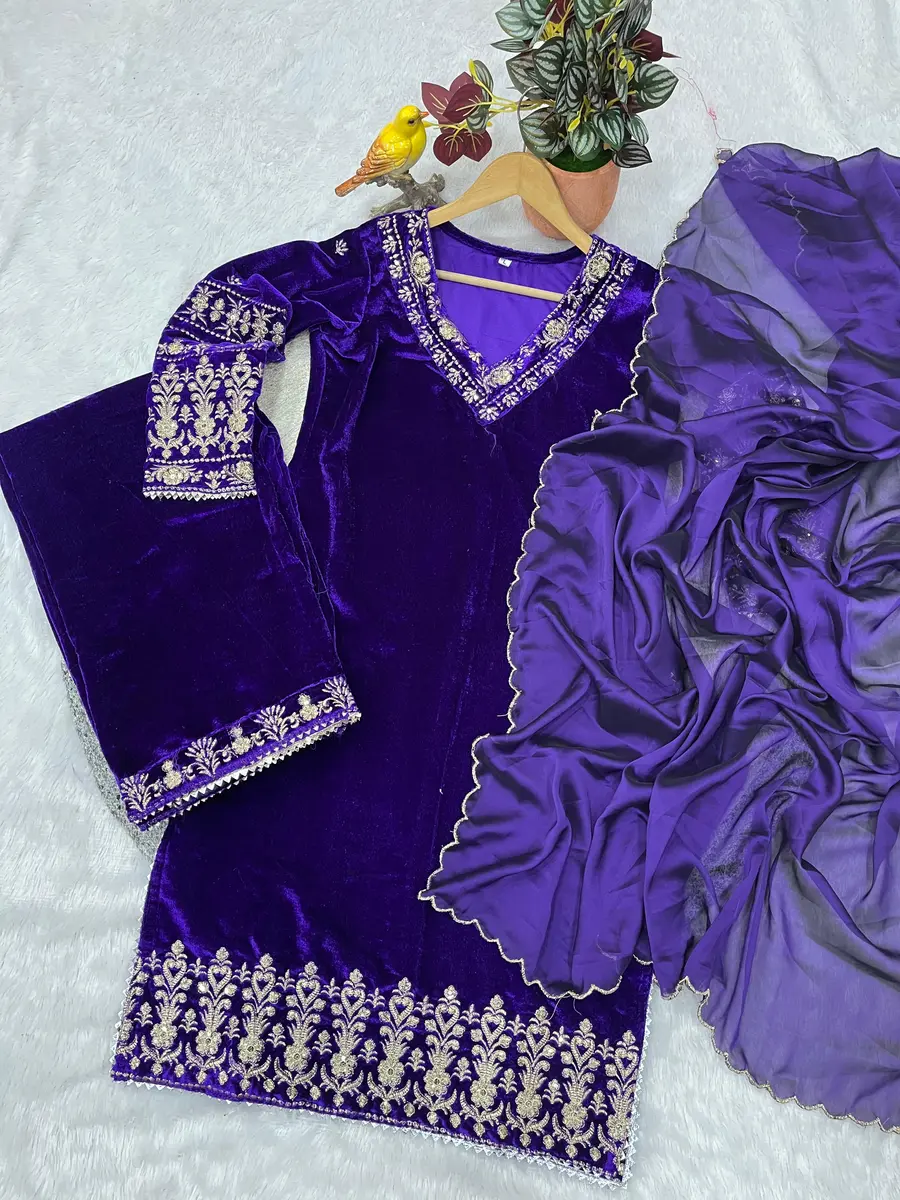 MODERN VELEVET JARI THREAD & DORI WITH SEQUENCE EMBROIDERY WORK TOP PALAZZO WITH DUPATTA FESTIVE WEAR WHOLESALE PRICE ETHNIC GARMENT (6)