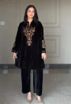 MODERN VELVET EMBROIDERY WORK CO-ORD SET BLACK