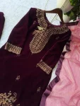MODERN VELVET EMBROIDERY WORK TOP PALAZZO WITH DUPATTA FESTIVE WEAR WHOLESALE PRICE ETHNIC GARMENT (2)