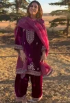 MODERN VELVET EMBROIDERY WORK TOP PALAZZO WITH DUPATTA WINE