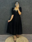 MODERN VELVET HAND WORK GOWN BLACK
