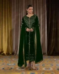 MODERN VELVET JARI THREAD WITH DORI & 5 MM SEQUENCE EMBROIDERY WORK TOP BOTTOM WITH DUPATTA GREEN