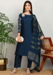 MODERN VICHITRA EMBROIDERY WORK TOP BOTTOM WITH DUPATTA NAVY BLUE