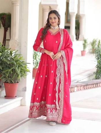 MODERN VICHITRA SILK SEQUENCE ZARI & EMBROIDERY WORK GOWN WITH DUPATTA RANI