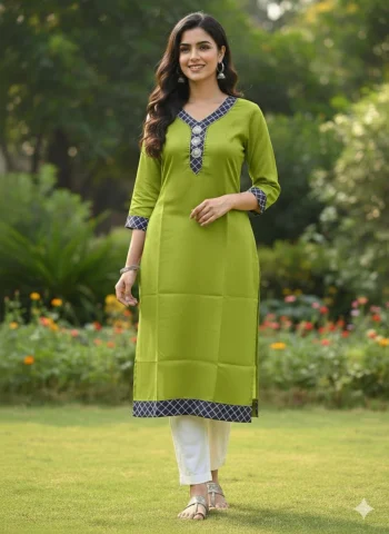 NEW ARRIVAL ART SILK JACQUARD CUT PASTE WORK ONLY KURTI PARROT GREEN