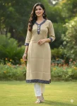 NEW ARRIVAL ART SILK JACQUARD CUT PASTE WORK ONLY KURTI CREAM