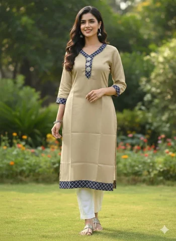 NEW ARRIVAL ART SILK JACQUARD CUT PASTE WORK ONLY KURTI CREAM