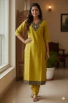 NEW ARRIVAL ART SILK JACQUARD CUT PASTE WORK ONLY KURTI YELLOW