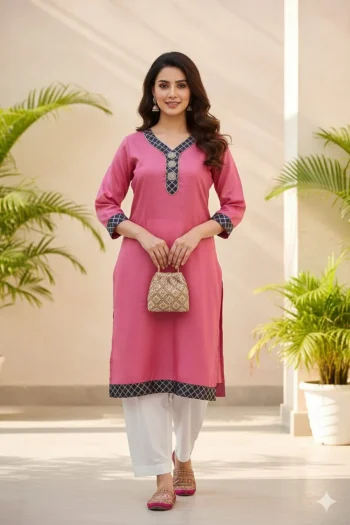 NEW ARRIVAL ART SILK JACQUARD CUT PASTE WORK ONLY KURTI BABY PINK