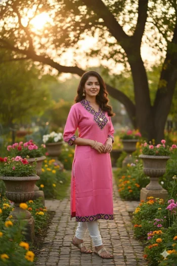 NEW ARRIVAL ART SILK JACQUARD CUT PASTE WORK ONLY KURTI BABY PINK