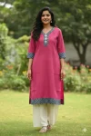 NEW ARRIVAL ART SILK JACQUARD CUT PASTE WORK ONLY KURTI PINK
