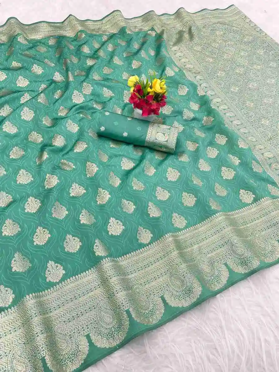 NEW ARRIVAL BANARASI SILK FLOWERS AND MINA & ZARI WEAVING WORK SAREE WITH UNSTITCHED BLOUSE FESTIVE WEAR WHOLESALE PRICE ETHNIC GARMENT (1)