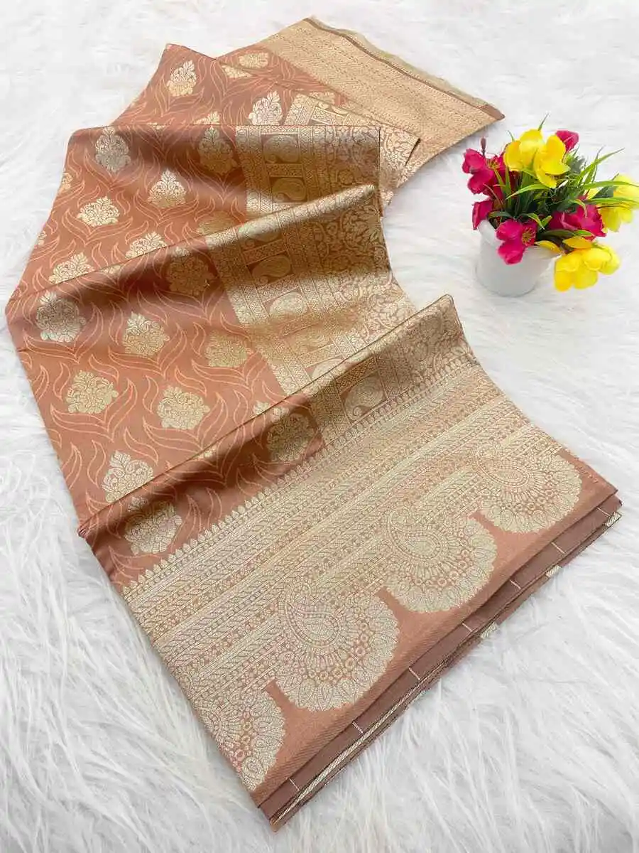 NEW ARRIVAL BANARASI SILK FLOWERS AND MINA & ZARI WEAVING WORK SAREE WITH UNSTITCHED BLOUSE FESTIVE WEAR WHOLESALE PRICE ETHNIC GARMENT (10)