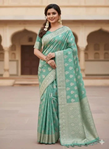 NEW ARRIVAL BANARASI SILK FLOWERS AND MINA & ZARI WEAVING WORK SAREE WITH UNSTITCHED BLOUSE RAMA