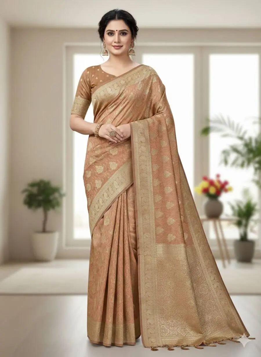 NEW ARRIVAL BANARASI SILK FLOWERS AND MINA & ZARI WEAVING WORK SAREE WITH UNSTITCHED BLOUSE FESTIVE WEAR WHOLESALE PRICE ETHNIC GARMENT (3)