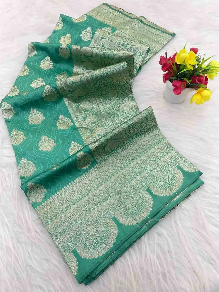 NEW ARRIVAL BANARASI SILK FLOWERS AND MINA & ZARI WEAVING WORK SAREE WITH UNSTITCHED BLOUSE FESTIVE WEAR WHOLESALE PRICE ETHNIC GARMENT (6)
