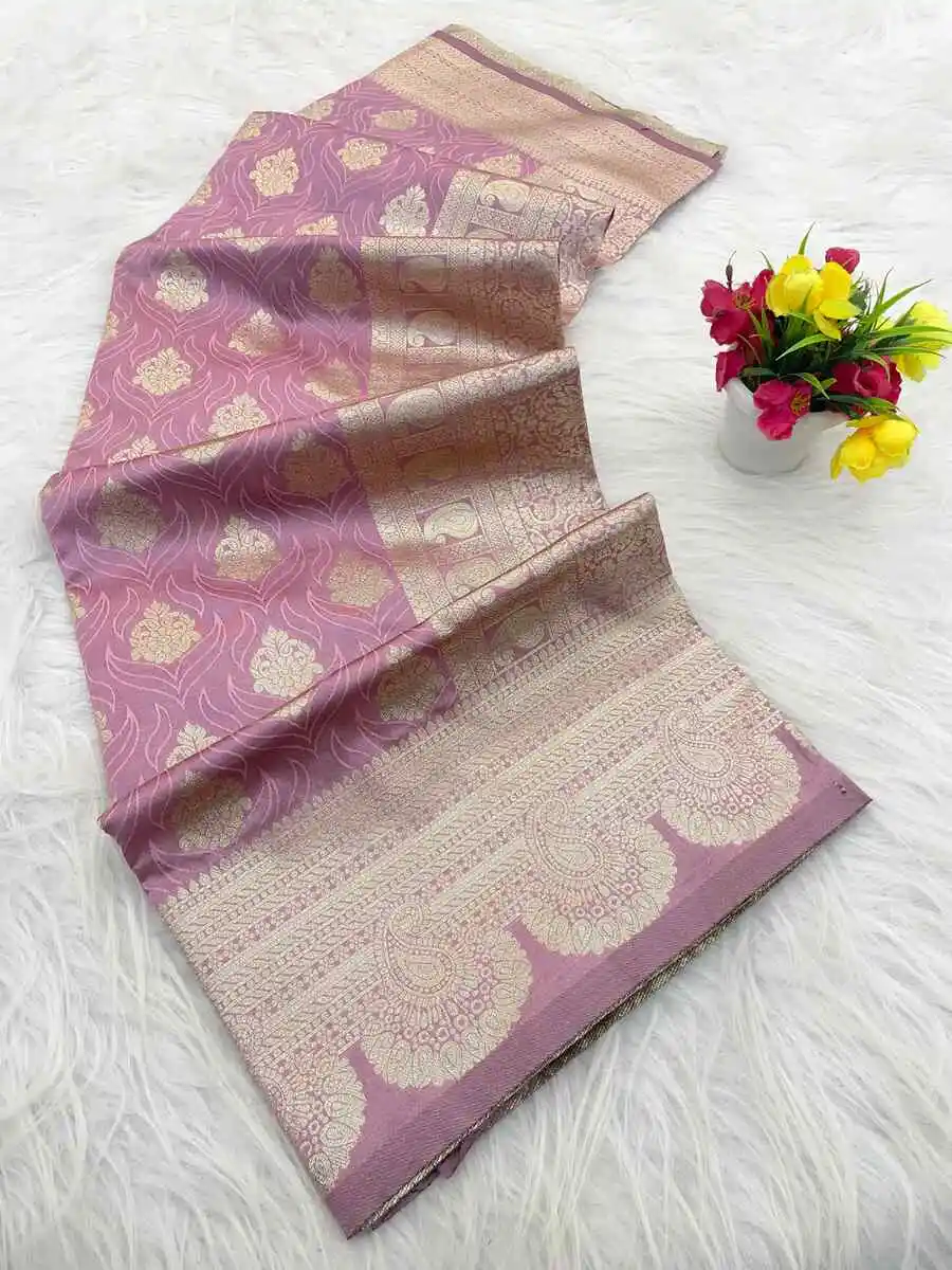NEW ARRIVAL BANARASI SILK FLOWERS AND MINA & ZARI WEAVING WORK SAREE WITH UNSTITCHED BLOUSE FESTIVE WEAR WHOLESALE PRICE ETHNIC GARMENT (8)