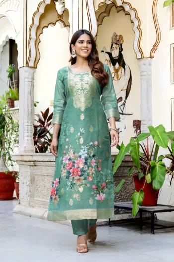 NEW ARRIVAL CHANDERI COTTON JACQUARD WORK TOP BOTTOM WITH DUPATTA PISTA