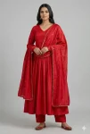 NEW ARRIVAL CHANDERI COTTON PLAIN GOWN BOTTOM WITH HAND SEQUENCE , FOUR SIDE GOLDEN SAMOSA LACE WORK DUPATTA RED