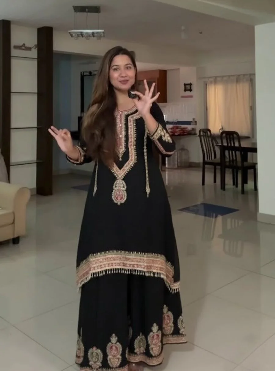 NEW ARRIVAL CHINON SILK EMBROIDERY SEQUENCE WORK TOP PALAZZO WITH DUPATTA FESTIVE WEAR WHOLESALE PRICE ETHNIC GARMENT (2)