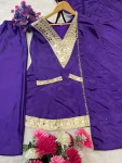 NEW ARRIVAL CHINON SILK REAL MIRROR WORK TOP PALAZZO WITH DUPATTA PURPLE