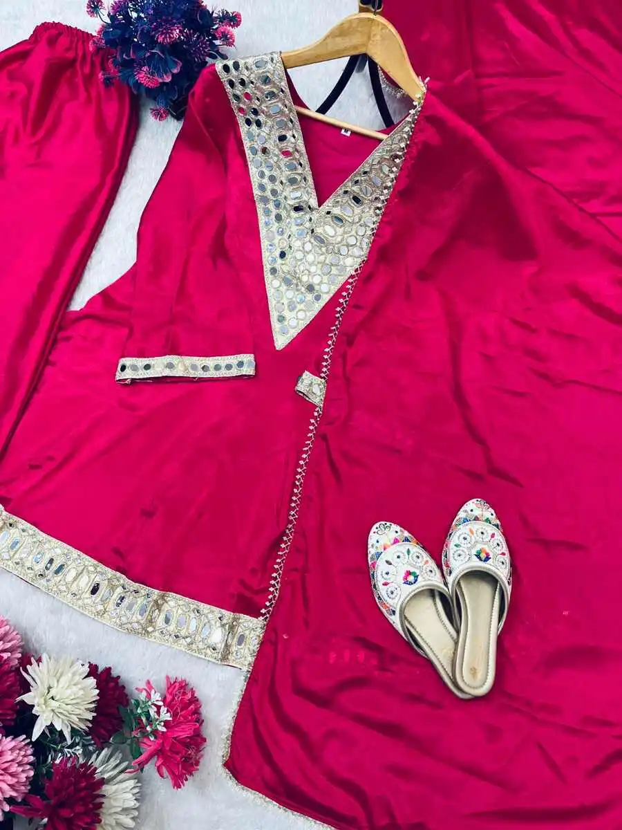 NEW ARRIVAL CHINON SILK REAL MIRROR WORK TOP PALAZZO WITH DUPATTA FESTIVE WEAR WHOLESALE PRICE ETHNIC GARMENT (8)