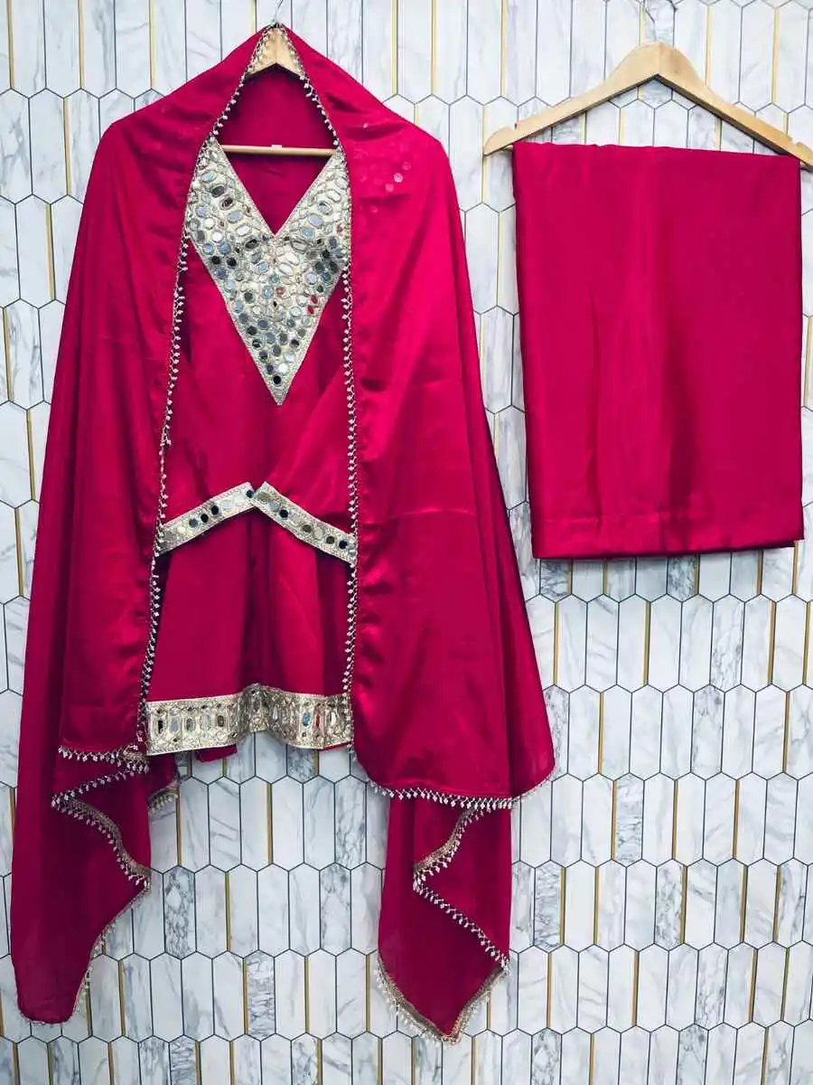 NEW ARRIVAL CHINON SILK REAL MIRROR WORK TOP PALAZZO WITH DUPATTA FESTIVE WEAR WHOLESALE PRICE ETHNIC GARMENT (9)