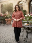 NEW ARRIVAL COTTON AJRAKH PRINT WORK TOP MAROON