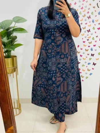 NEW ARRIVAL COTTON BLEND DIGITAL PRINT WORK CO-ORD SET BLUE