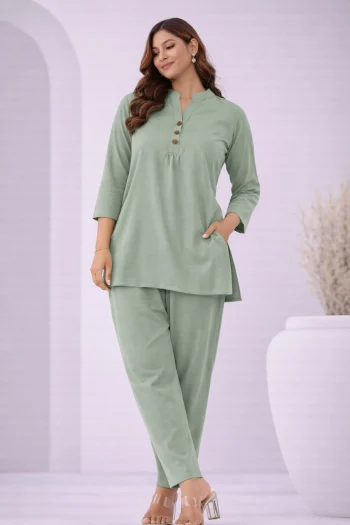 NEW ARRIVAL COTTON BLEND PLAIN CO-ORD SET PISTA