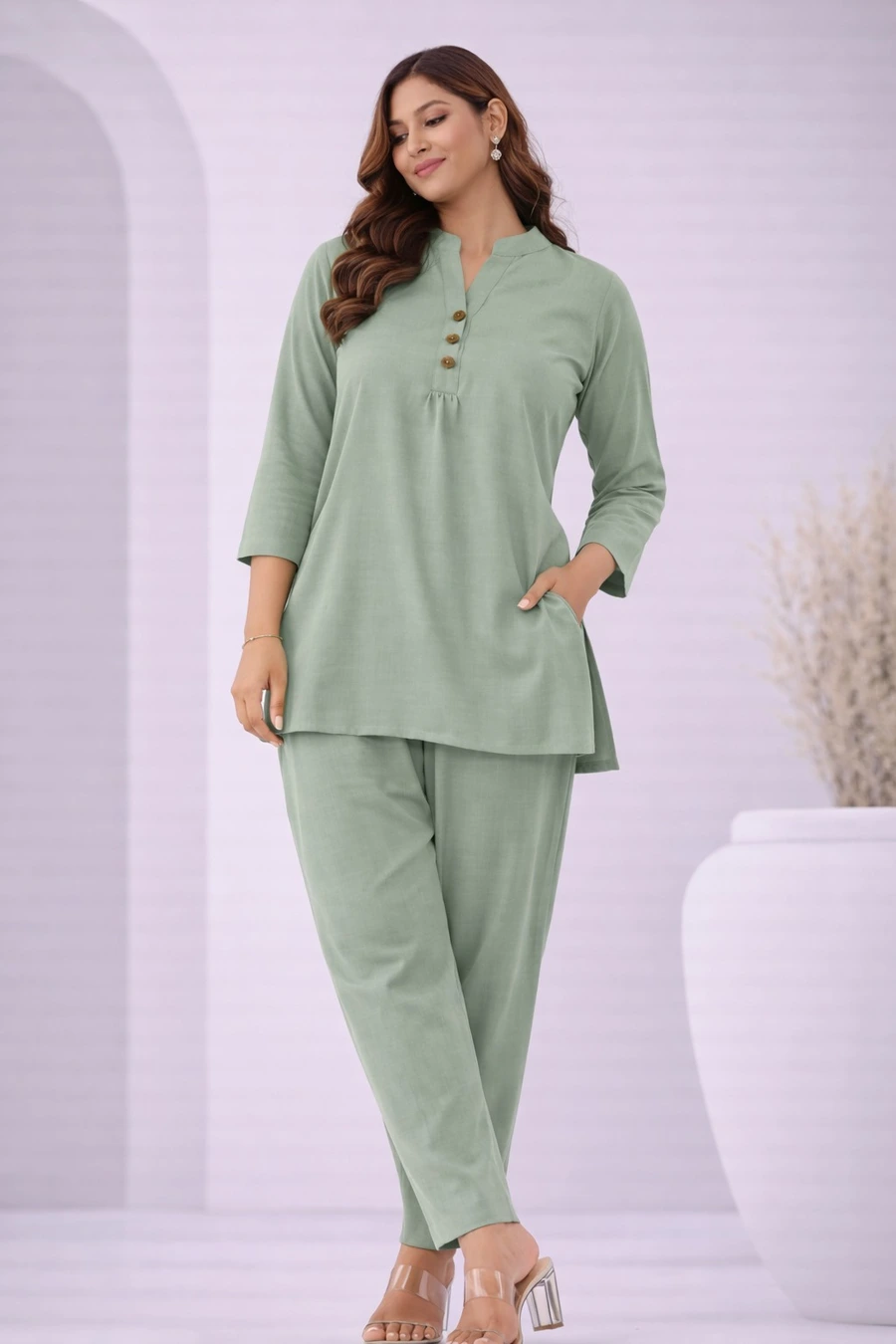 NEW ARRIVAL COTTON BLEND PLAIN CO-ORD SET DAILY WEAR WHOLESALE PRICE ETHNIC GARMENT (12)