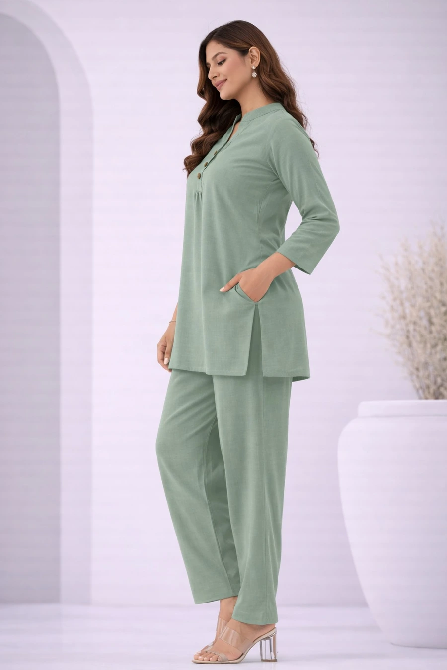 NEW ARRIVAL COTTON BLEND PLAIN CO-ORD SET DAILY WEAR WHOLESALE PRICE ETHNIC GARMENT (9)