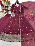 NEW ARRIVAL CRUNCHY SILK EMBROIDERY 5 MM SEQUENCE WORK GOWN BOTTOM WITH DUPATTA FESTIVE WEAR WHOLESALE PRICE ETHNIC GARMENT (2)