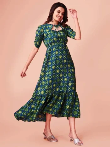 NEW ARRIVAL DELTA SILK PRINTED WORK KURTI GREEN