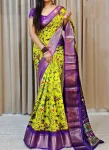 NEW ARRIVAL DOLA SILK FLORAL DESIGN ALONG WITH GOLD WEAVING BORDER WORK SAREE WITH UNSTITCHED BLOUSE PARROT GREEN