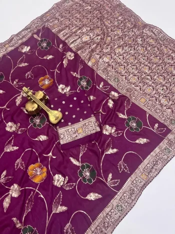 NEW ARRIVAL DOLA SILK ZARI & MEENAKARI WEAVING WITH PIPING LACE BORDER WORK SAREE WITH UNSTITCHED BLOUSE WINE