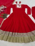 NEW ARRIVAL FAUX BLOOMING FANCY BORDER WORK ANARKALI BOTTOM WITH DUPATTA FESTIVE WEAR WHOLESALE PRICE ETHNIC GARMENT (14)