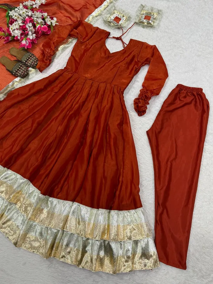 NEW ARRIVAL FENDY SILK FANCY BORDER WORK GOWN BOTTOM WITH DUPATTA FESTIVE WEAR WHOLESALE PRICE ETHNIC GARMENT (1)